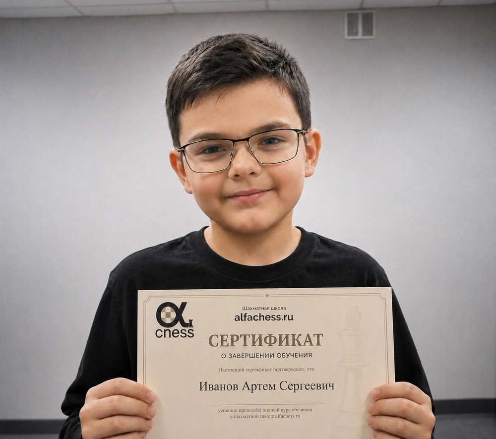 Артём, 8 лет, с сертификатом Alfa Chess
